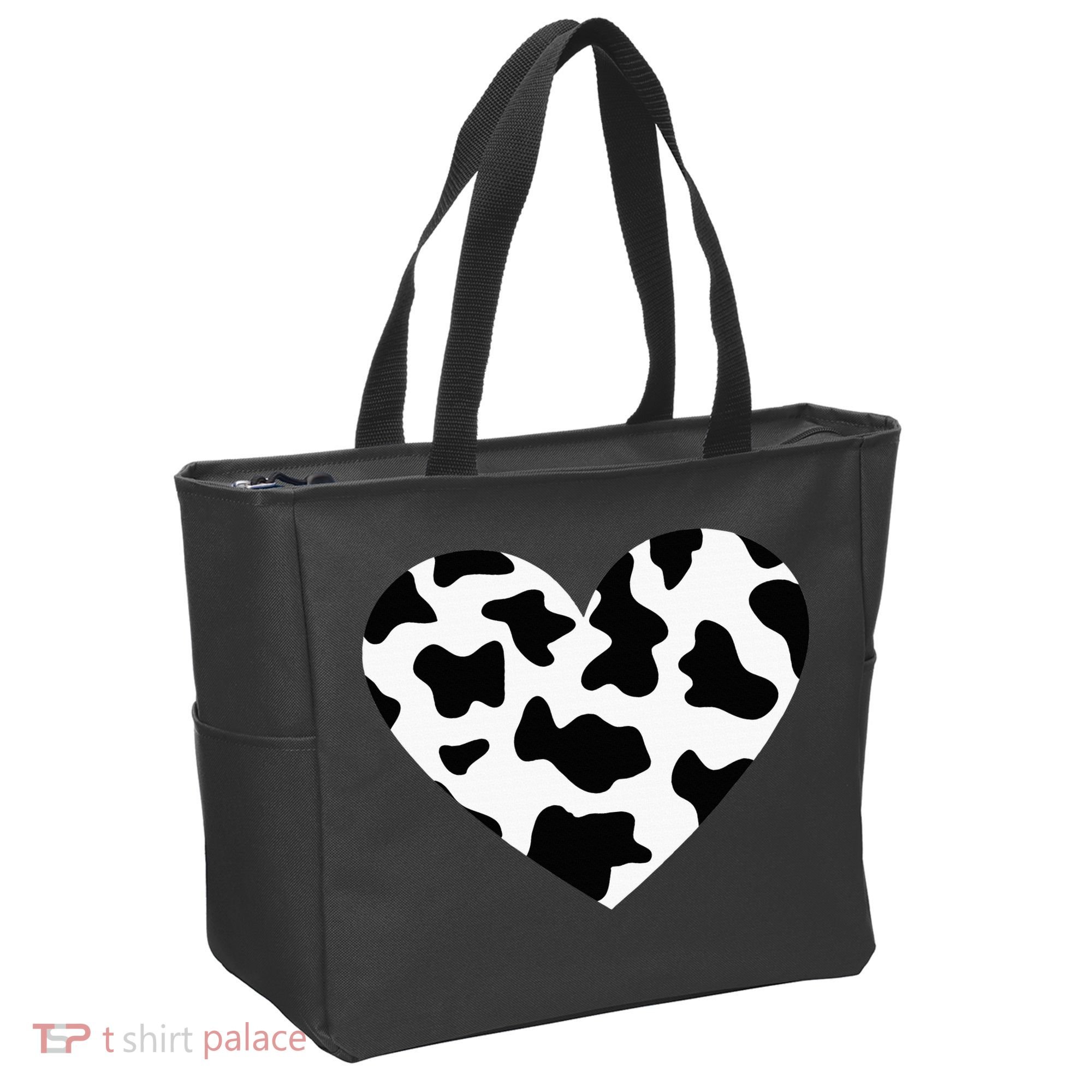Awesome Cow Print Black & White Print Heart Tote Bag
