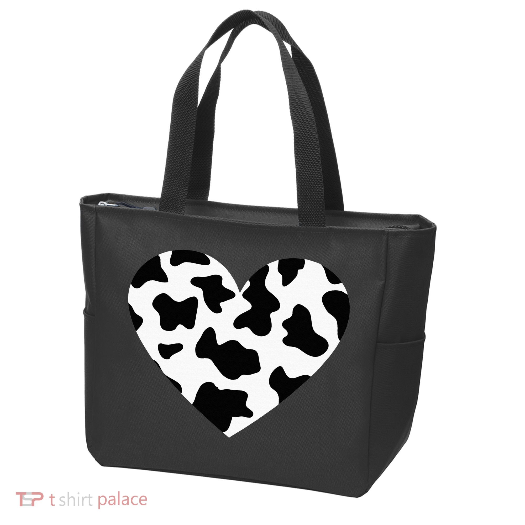 Awesome Cow Print Black & White Print Heart Tote Bag