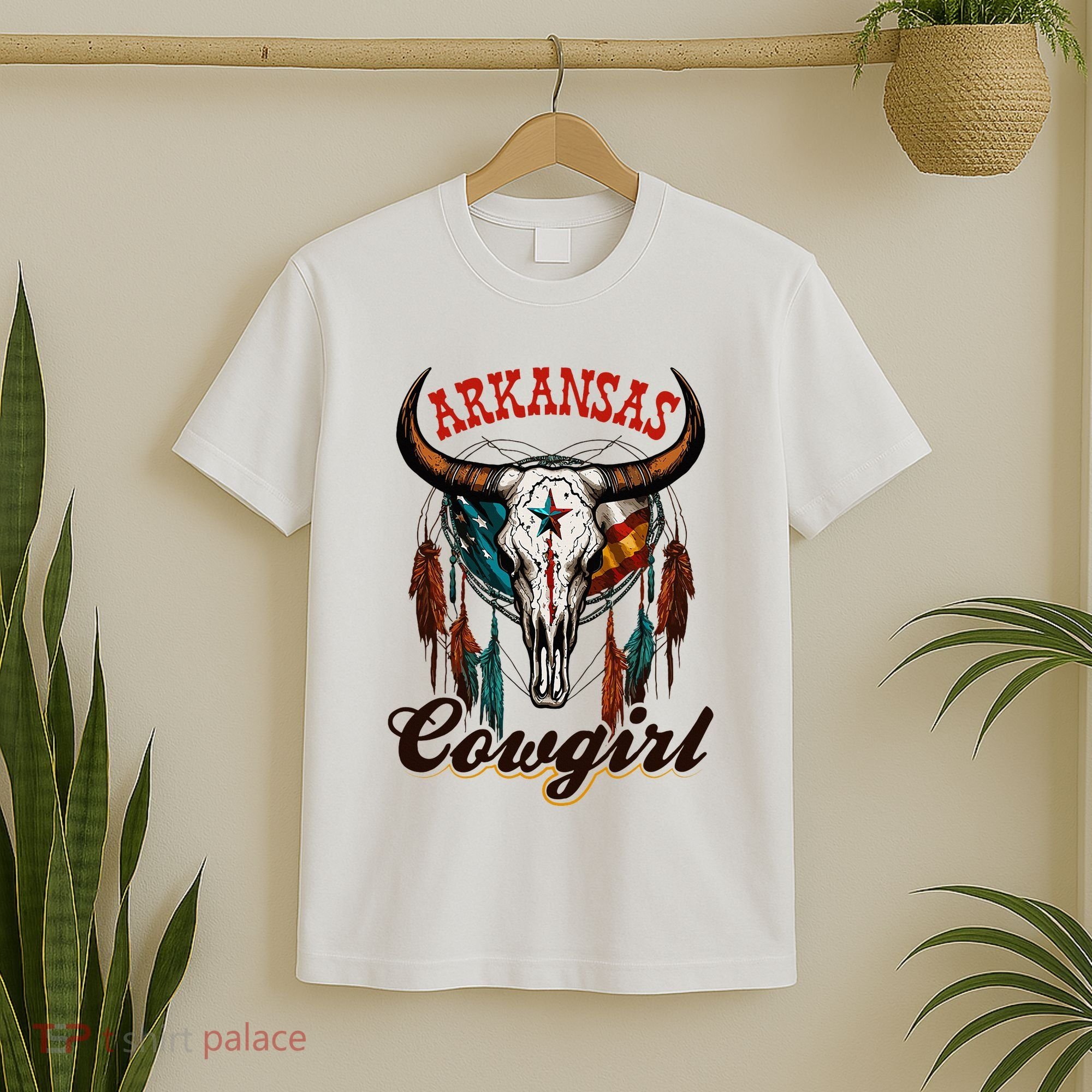 Arkansas Cowgirl Rodeo Western Country Longhorn Skull T-Shirt