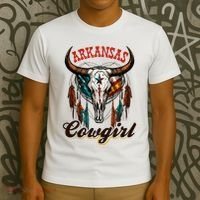 Arkansas Cowgirl Rodeo Western Country Longhorn Skull T-Shirt thumb 3