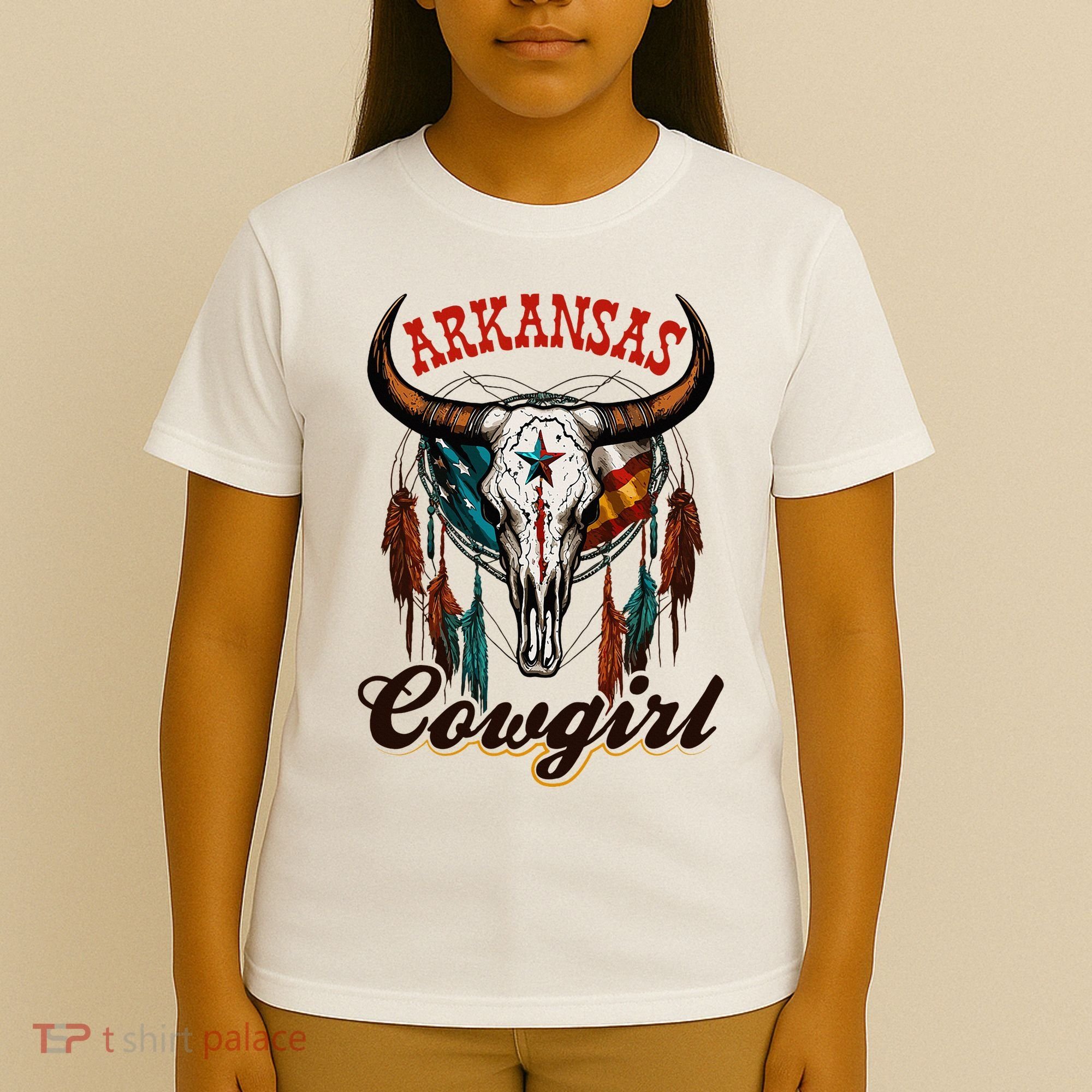 Arkansas Cowgirl Rodeo Western Country Longhorn Skull T-Shirt