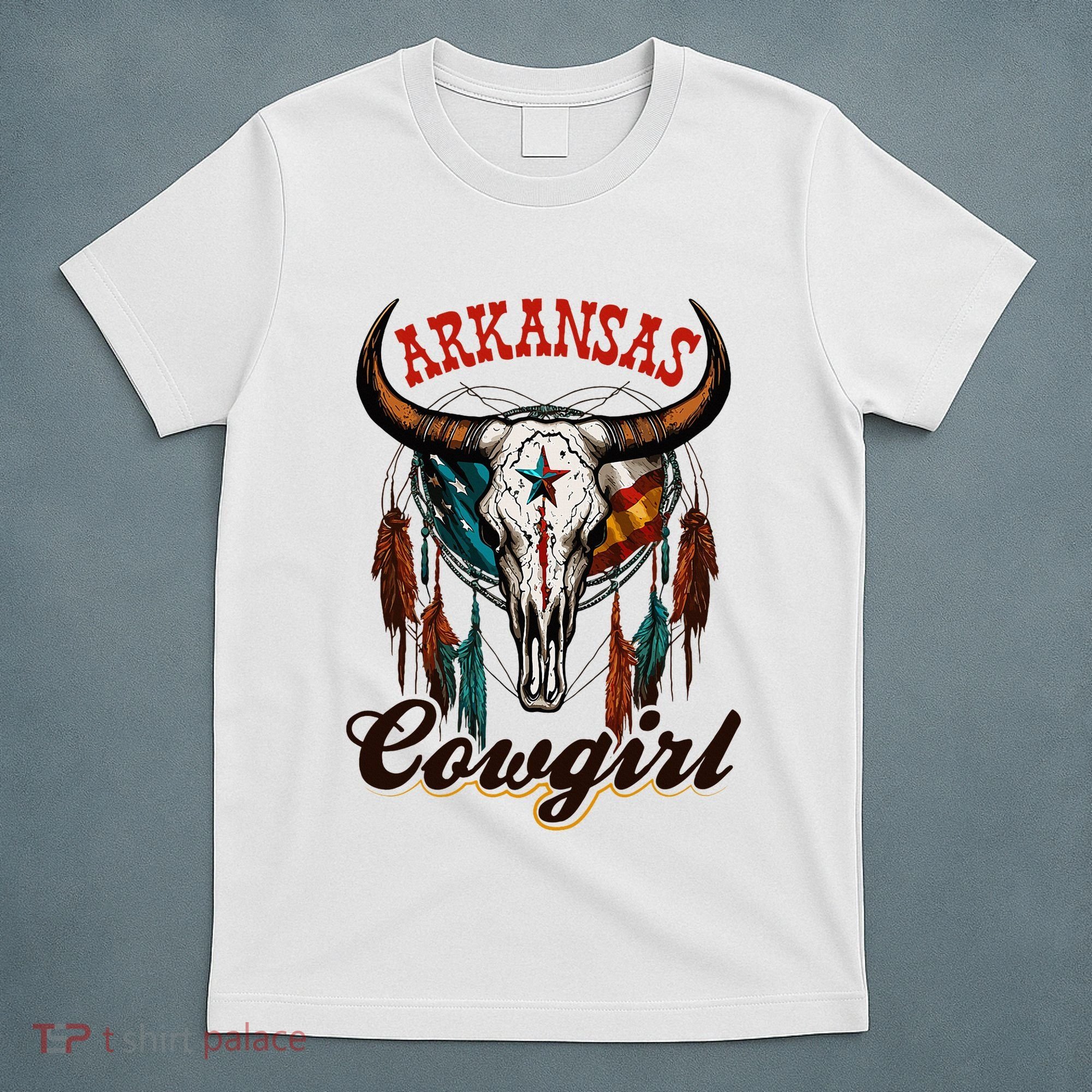 Arkansas Cowgirl Rodeo Western Country Longhorn Skull T-Shirt