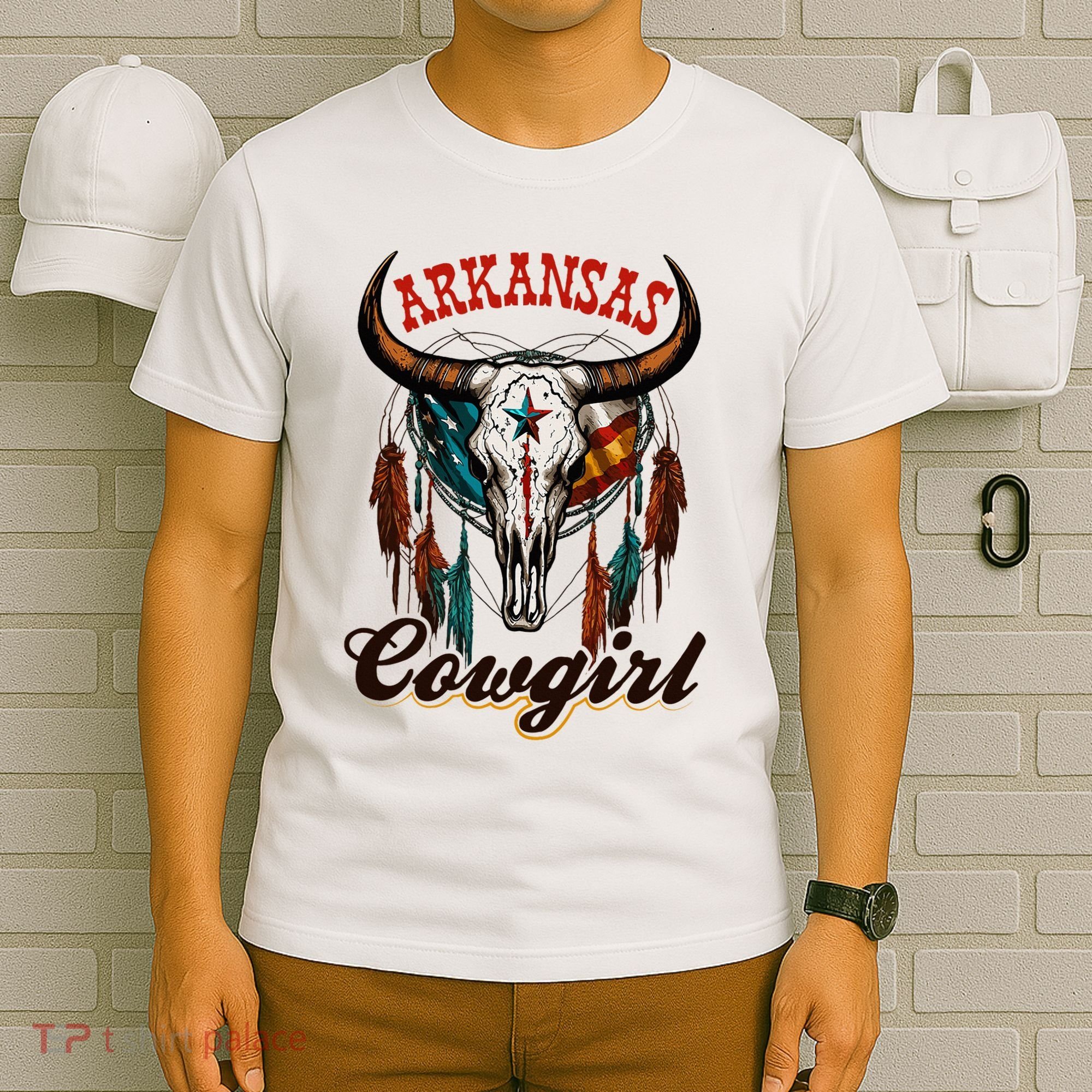 Arkansas Cowgirl Rodeo Western Country Longhorn Skull T-Shirt