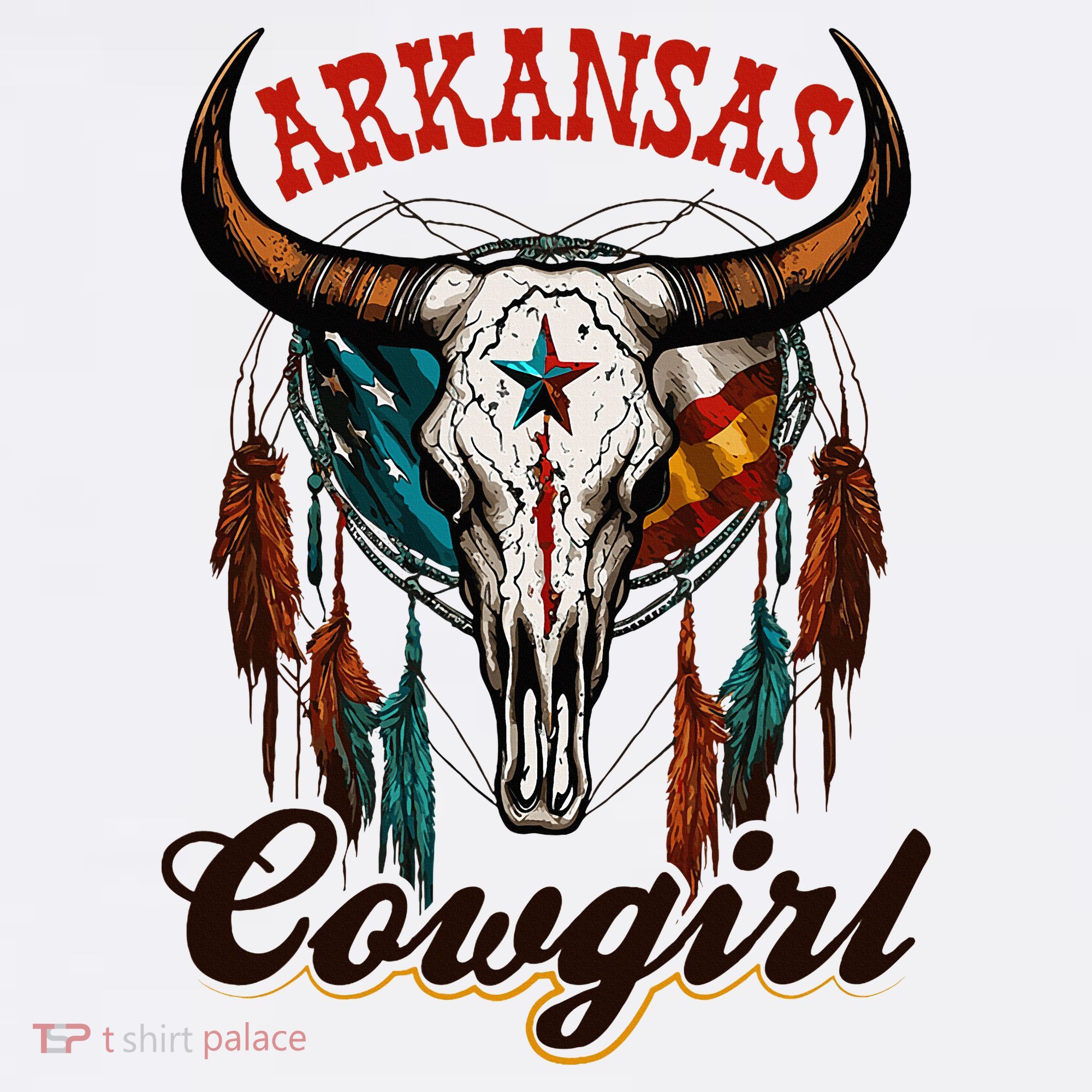 Arkansas Cowgirl Rodeo Western Country Longhorn Skull T-Shirt