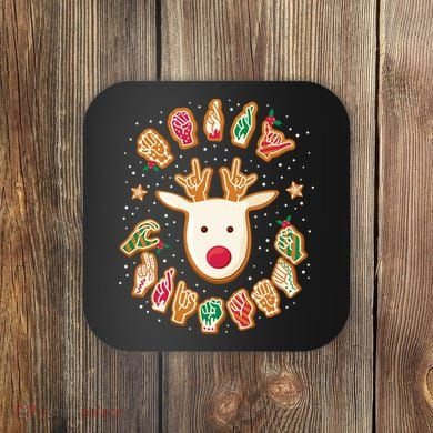 Asl Christmas Reindeer American Sign Language Gingerbread Coaster