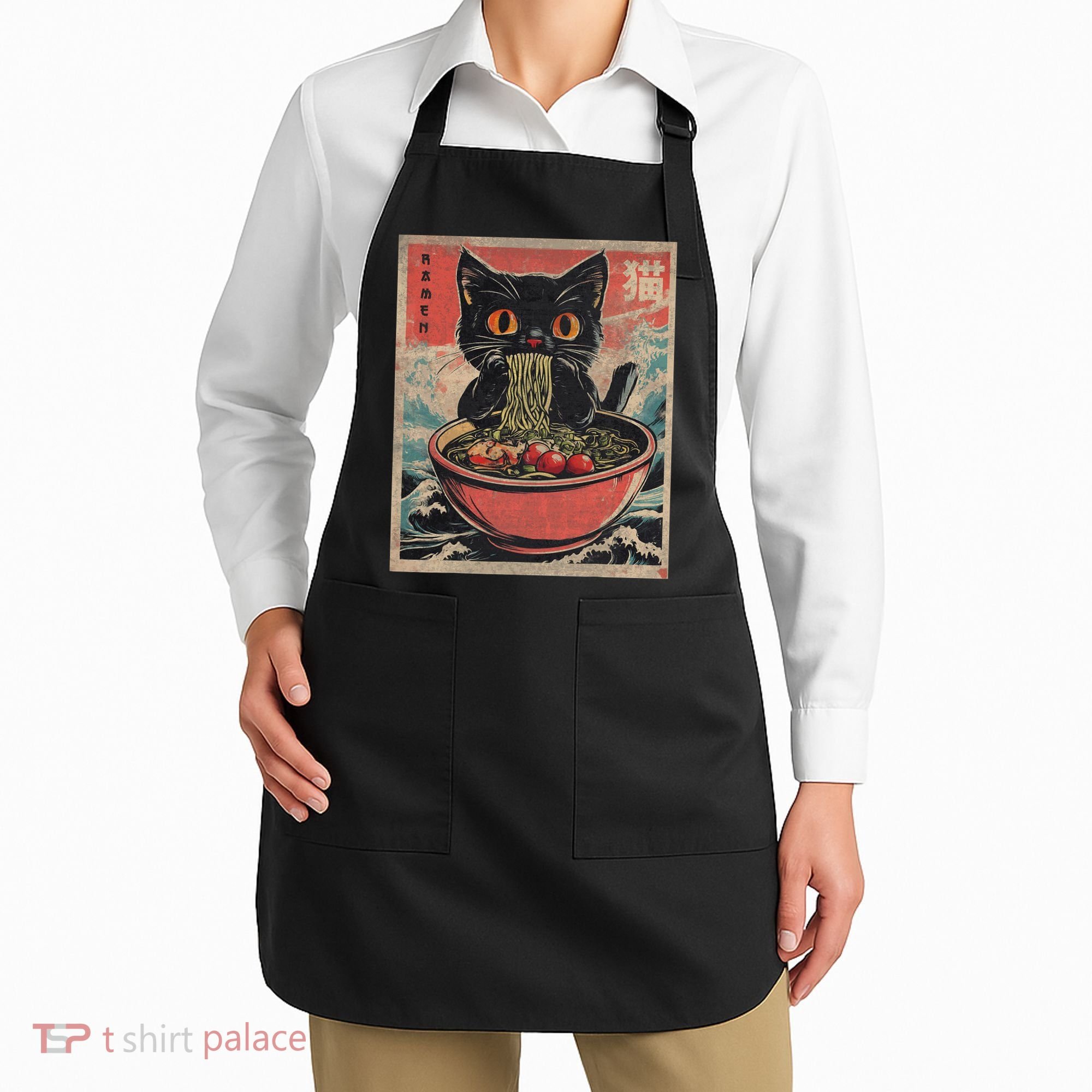 Anime Cat Ramen Noodles Anime Cat Ramen Japanese Funny Graphic Apron