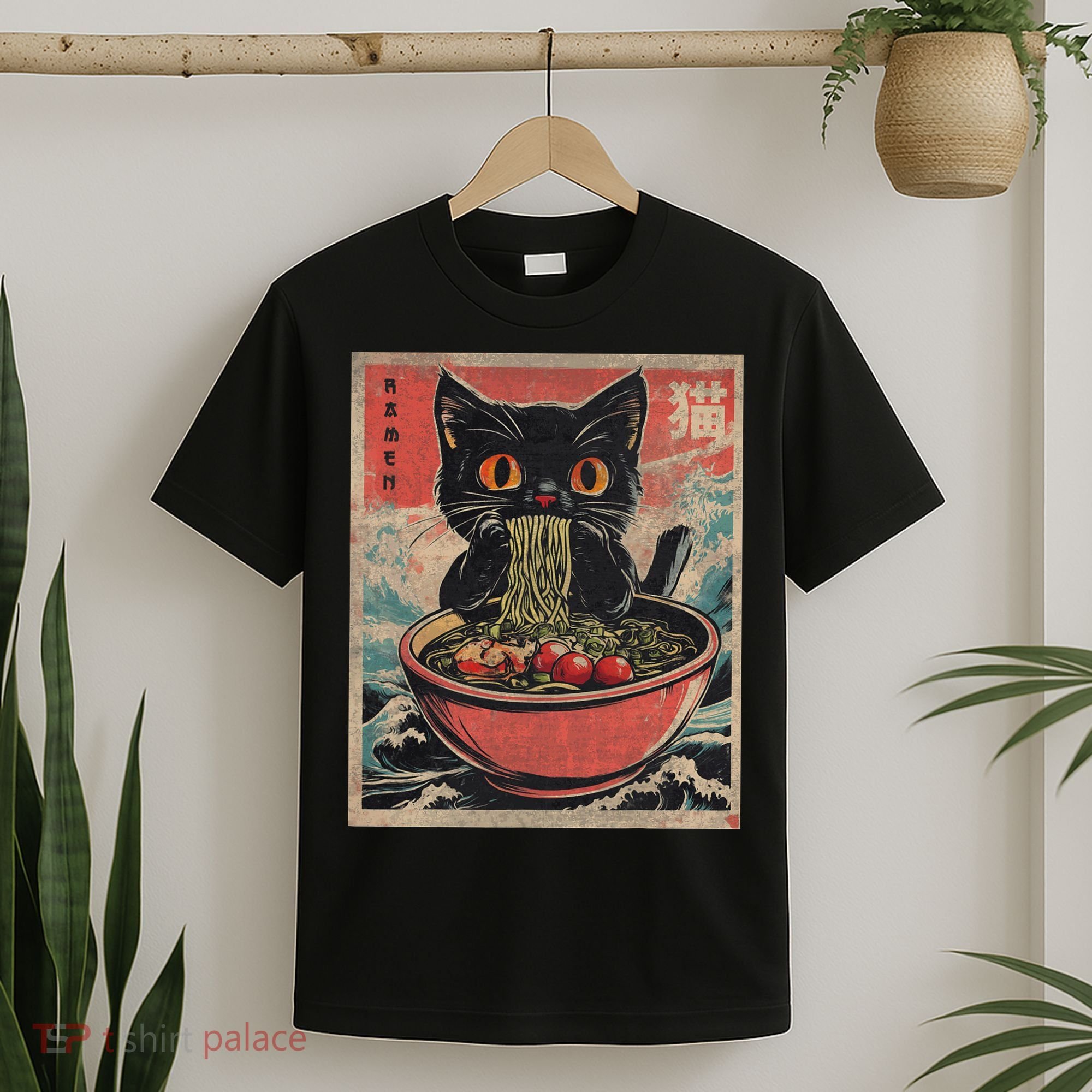Anime Cat Ramen Noodles Anime Cat Ramen Japanese Funny Graphic T-Shirt