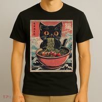 Anime Cat Ramen Noodles Anime Cat Ramen Japanese Funny Graphic T-Shirt thumb 3