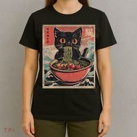 Anime Cat Ramen Noodles Anime Cat Ramen Japanese Funny Graphic T-Shirt thumb 4