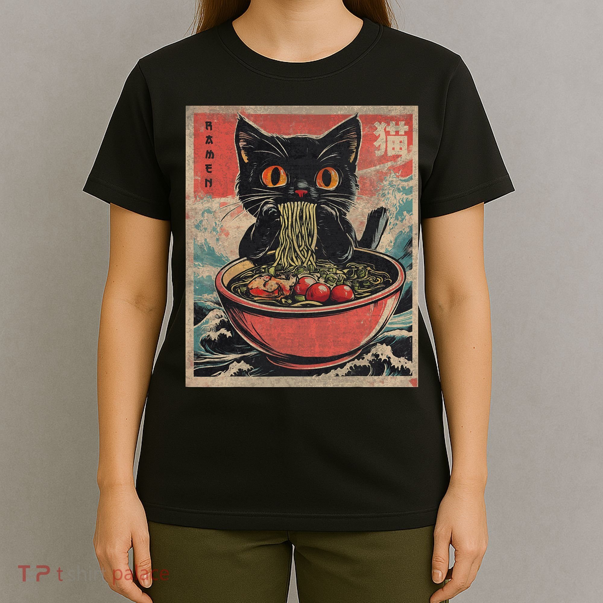 Anime Cat Ramen Noodles Anime Cat Ramen Japanese Funny Graphic T-Shirt