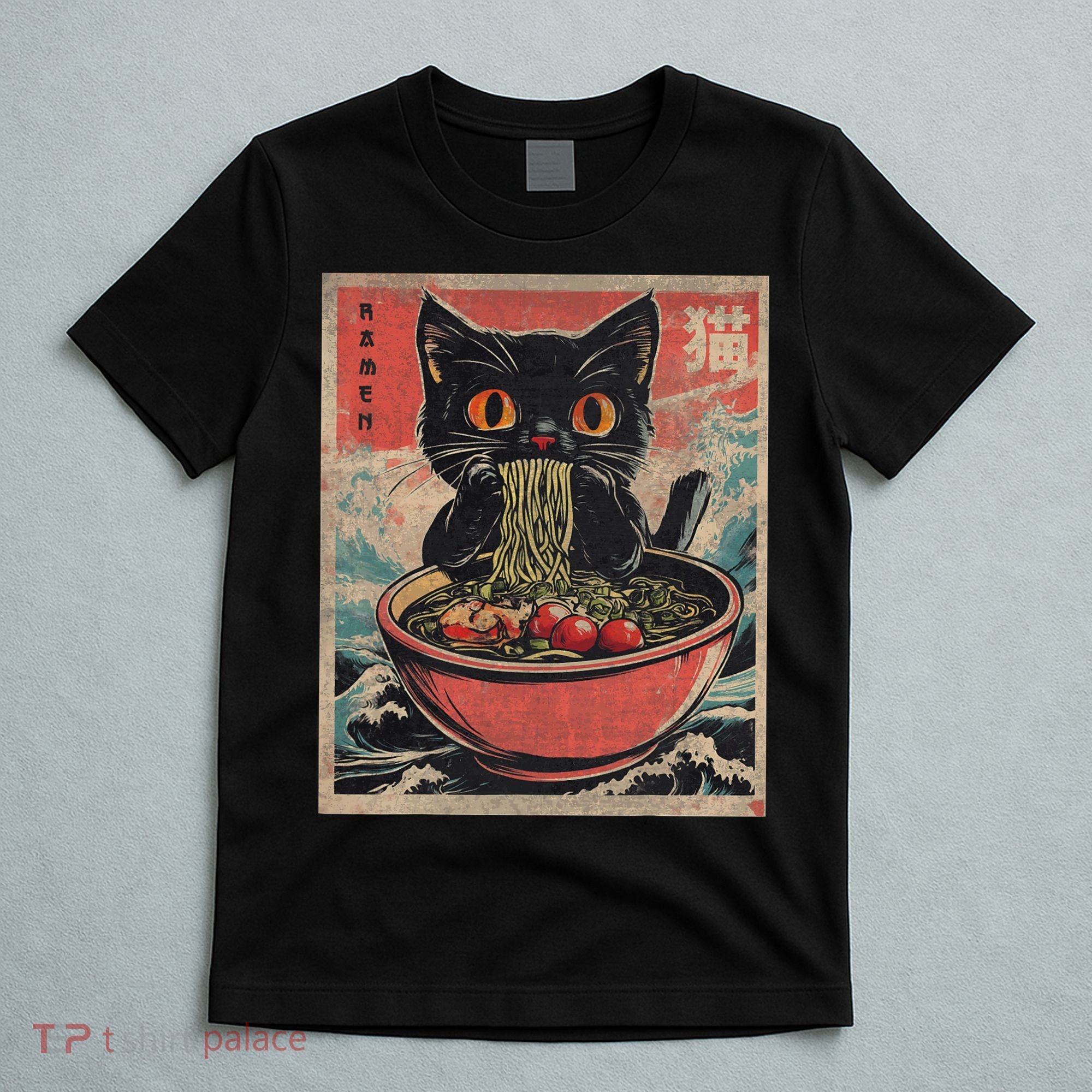 Anime Cat Ramen Noodles Anime Cat Ramen Japanese Funny Graphic T-Shirt