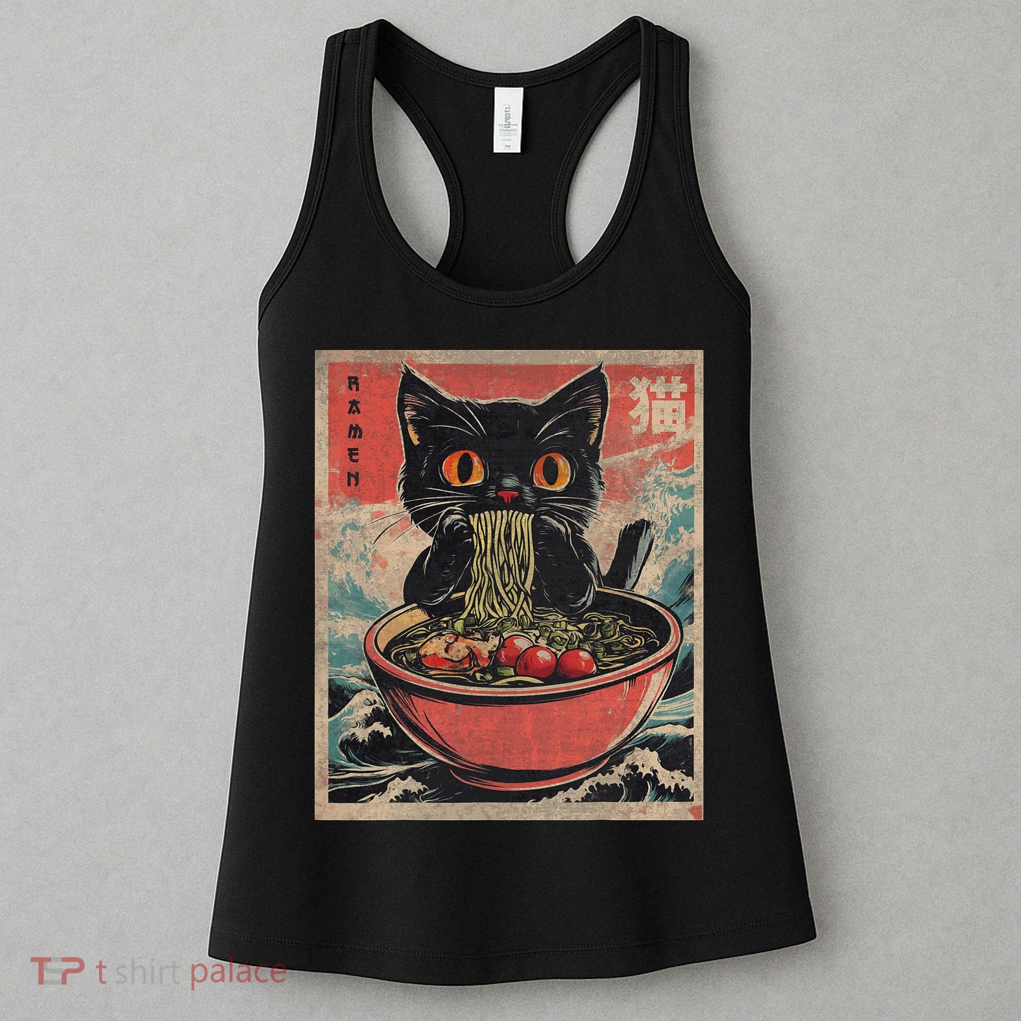 Anime Cat Ramen Noodles Anime Cat Ramen Japanese Funny Graphic Women's Tank Top