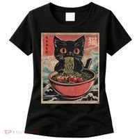 Anime Cat Ramen Noodles Anime Cat Ramen Japanese Funny Graphic Women's T-Shirt thumb 0