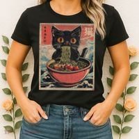 Anime Cat Ramen Noodles Anime Cat Ramen Japanese Funny Graphic Women's T-Shirt thumb 2