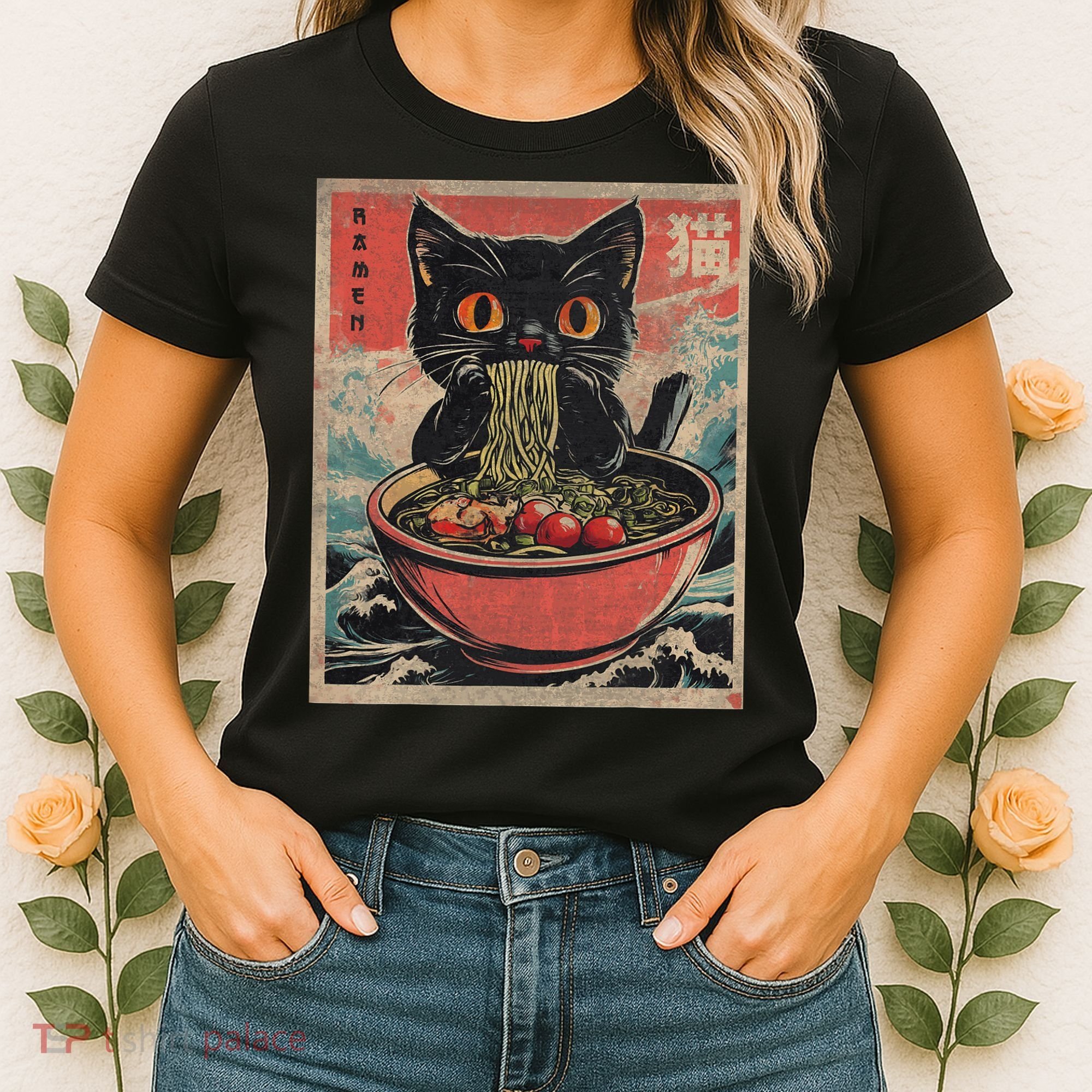 Anime Cat Ramen Noodles Anime Cat Ramen Japanese Funny Graphic Women's T-Shirt