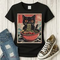 Anime Cat Ramen Noodles Anime Cat Ramen Japanese Funny Graphic Women's T-Shirt thumb 3