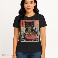 Anime Cat Ramen Noodles Anime Cat Ramen Japanese Funny Graphic Women's T-Shirt thumb 4