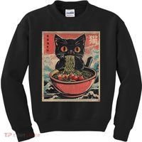 Anime Cat Ramen Noodles Anime Cat Ramen Japanese Funny Graphic Kids Sweatshirt thumb 0