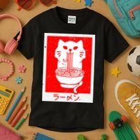 Anime Cat Ramen Kawaii Neko Noodles Kids T-Shirt thumb 3