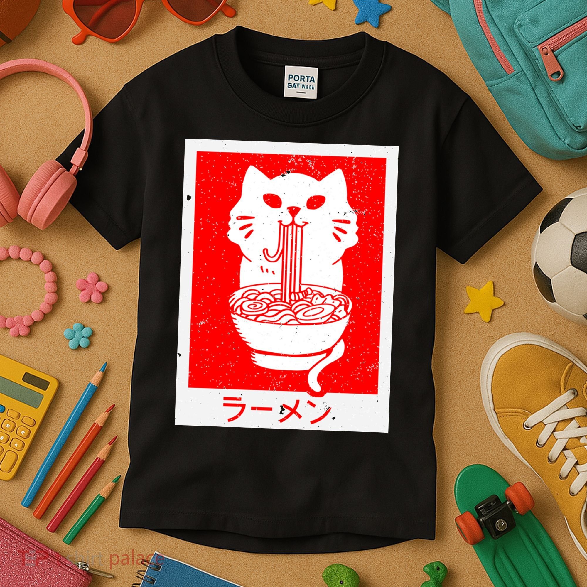 Anime Cat Ramen Kawaii Neko Noodles Kids T-Shirt
