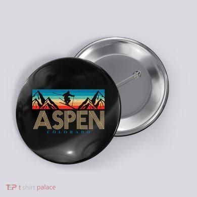 Aspen Colorado Ski Sunset Mountain Button