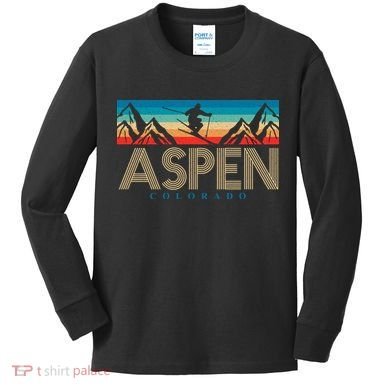 Aspen Colorado Ski Sunset Mountain Kids Long Sleeve Shirt