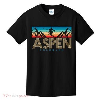 Aspen Colorado Ski Sunset Mountain Kids T-Shirt