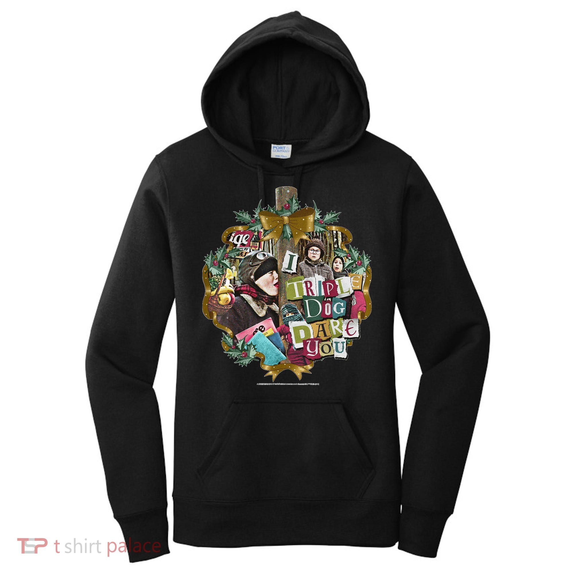 A Christmas Story I Triple Dog Dare You Collage Wreath Women's Hoodie
