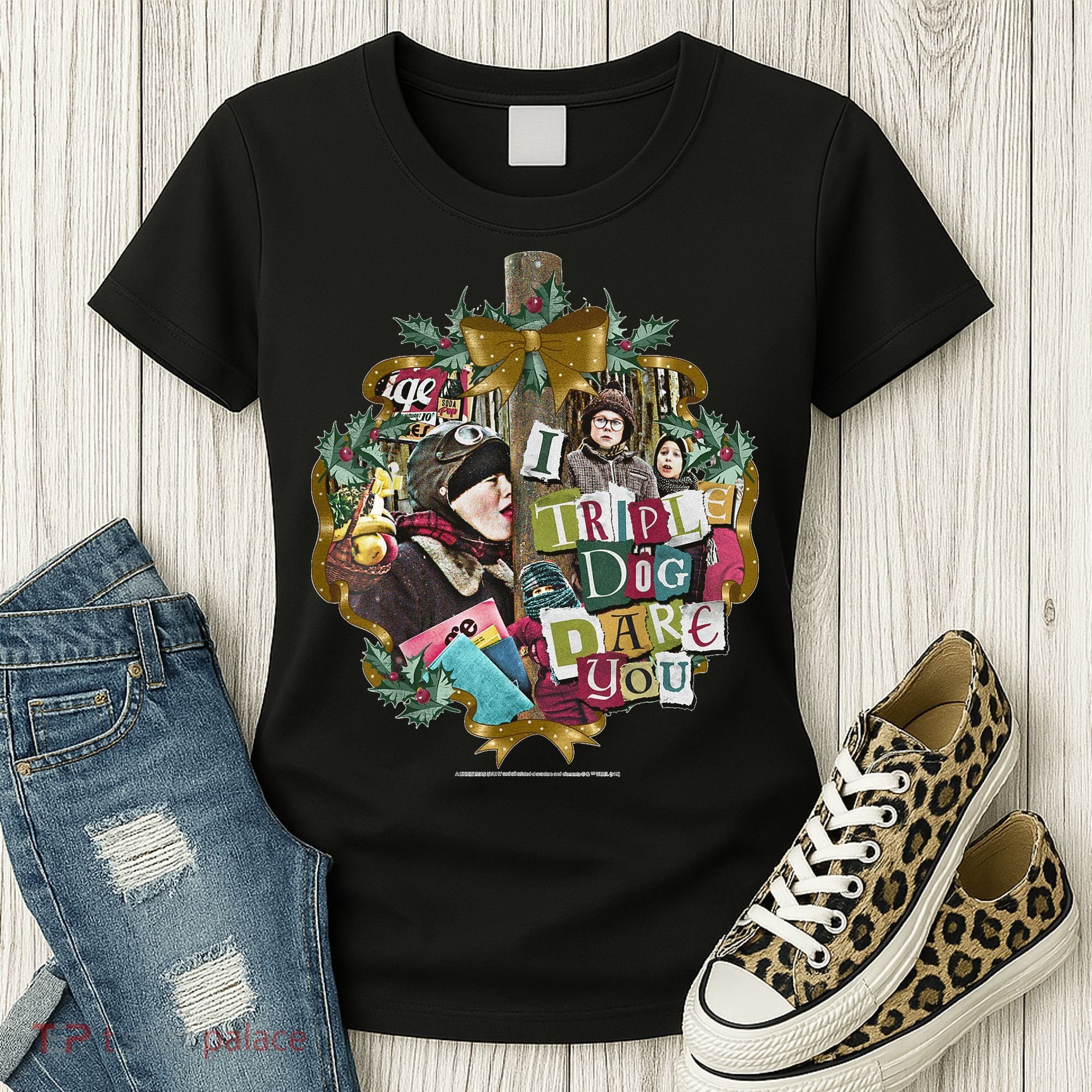 A Christmas Story I Triple Dog Dare You Collage Wreath Women's T-Shirt