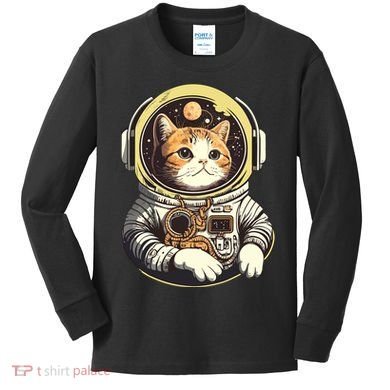 Astronaut Cat Space Helmet Kids Long Sleeve Shirt