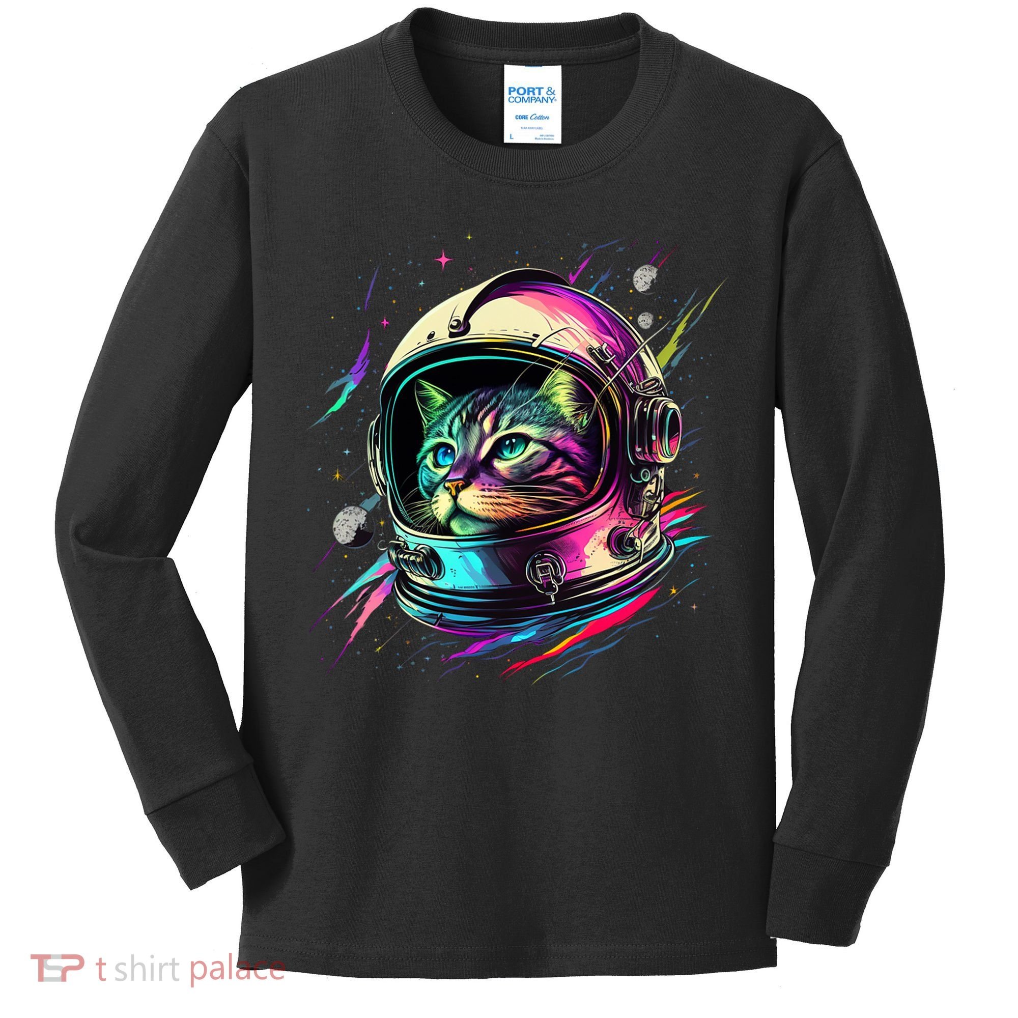 Astronaut Cat Space Cat Galaxy Kitten Kids Long Sleeve Shirt