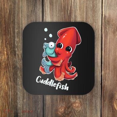 Adorable Cuddlefish Sea Life Illustration Cuttlefish Squid Coaster