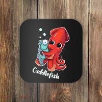 Adorable Cuddlefish Sea Life Illustration Cuttlefish Squid Coaster thumb 0