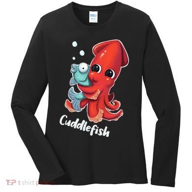 Adorable Cuddlefish Sea Life Illustration Cuttlefish Squid Women's Long Sleeve Shirt