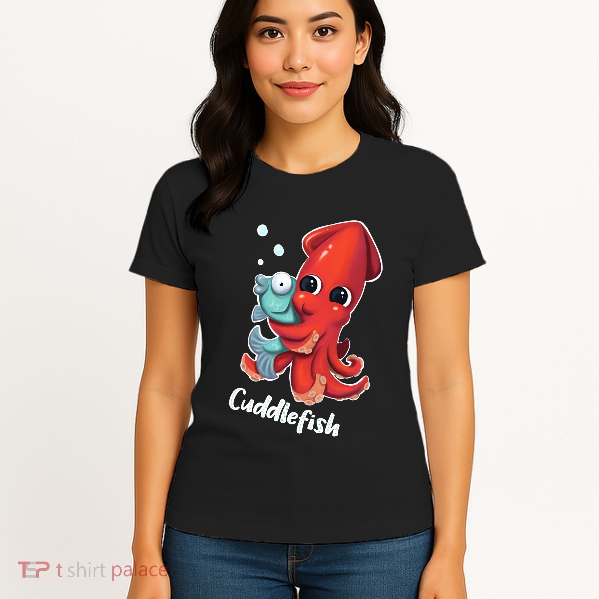 Adorable Cuddlefish Sea Life Illustration Cuttlefish Squid Women's T-Shirt
