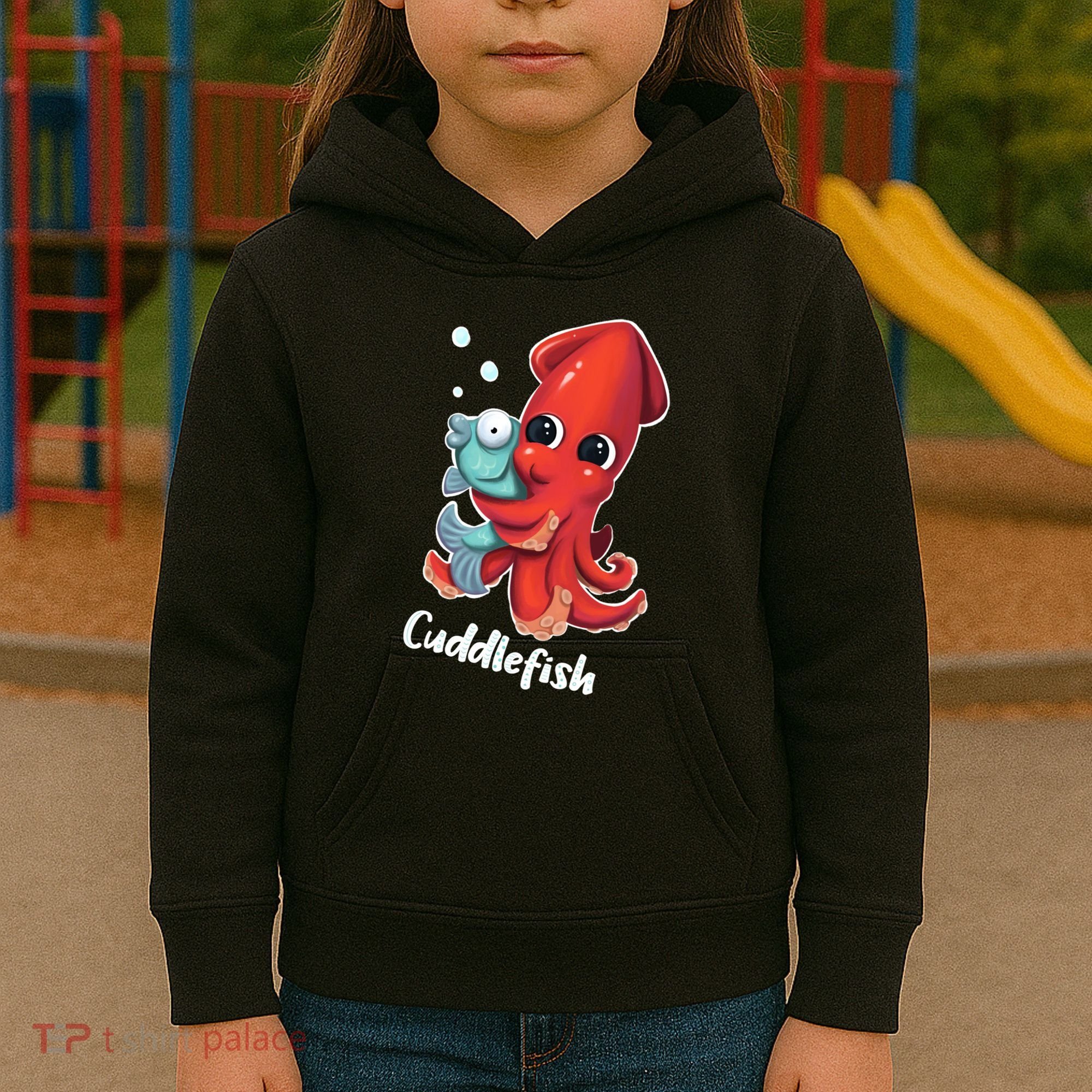 Adorable Cuddlefish Sea Life Illustration Cuttlefish Squid Kids Hoodie