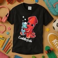 Adorable Cuddlefish Sea Life Illustration Cuttlefish Squid Kids T-Shirt thumb 3