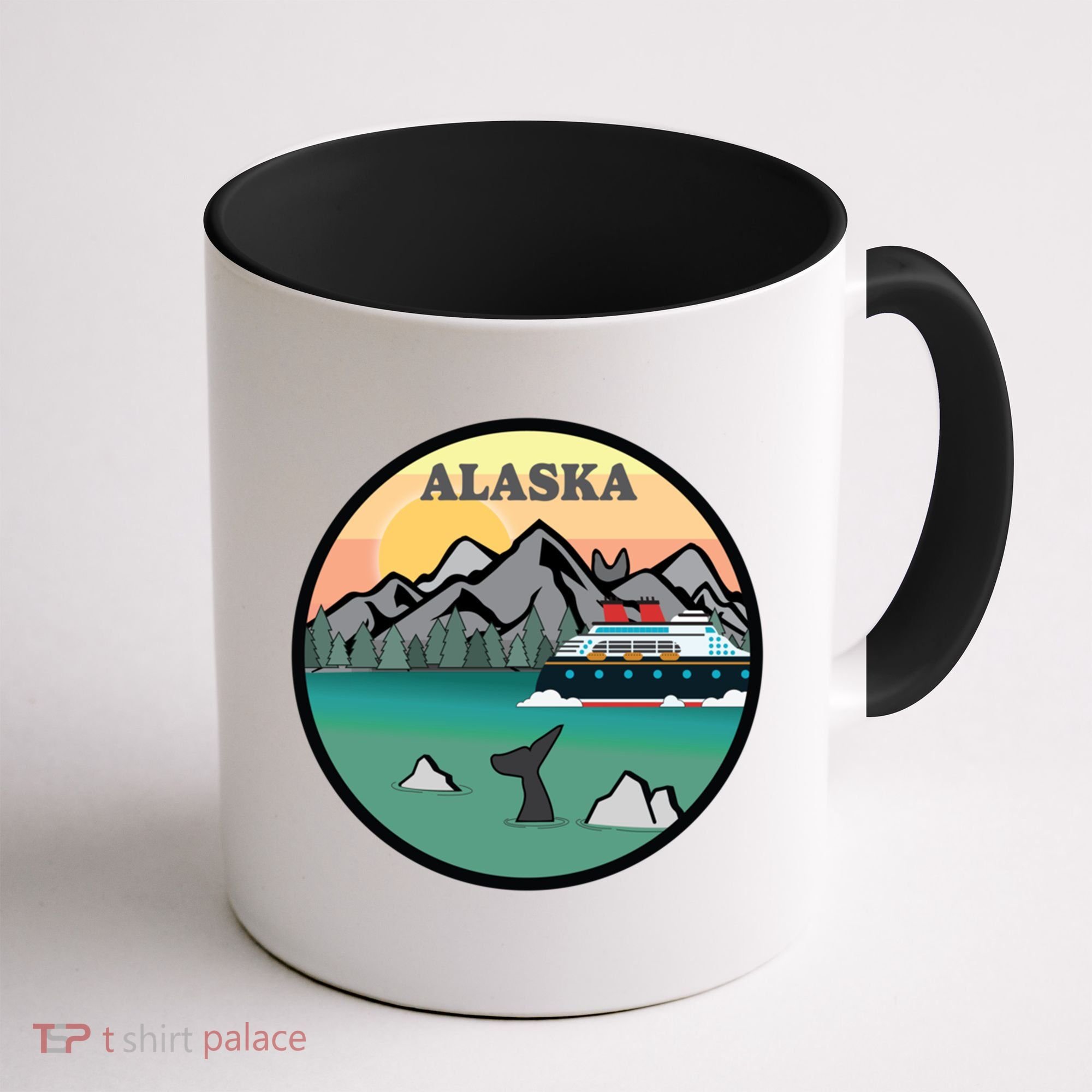 Alaska Cruise Ship With Mountains And Sunset Retro Gift Coffee Mug