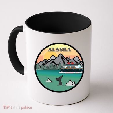 Alaska Cruise Ship With Mountains And Sunset Retro Gift Coffee Mug