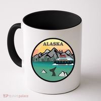 Alaska Cruise Ship With Mountains And Sunset Retro Gift Coffee Mug thumb 0