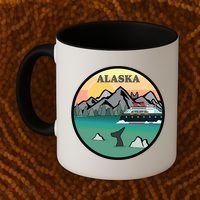 Alaska Cruise Ship With Mountains And Sunset Retro Gift Coffee Mug thumb 2