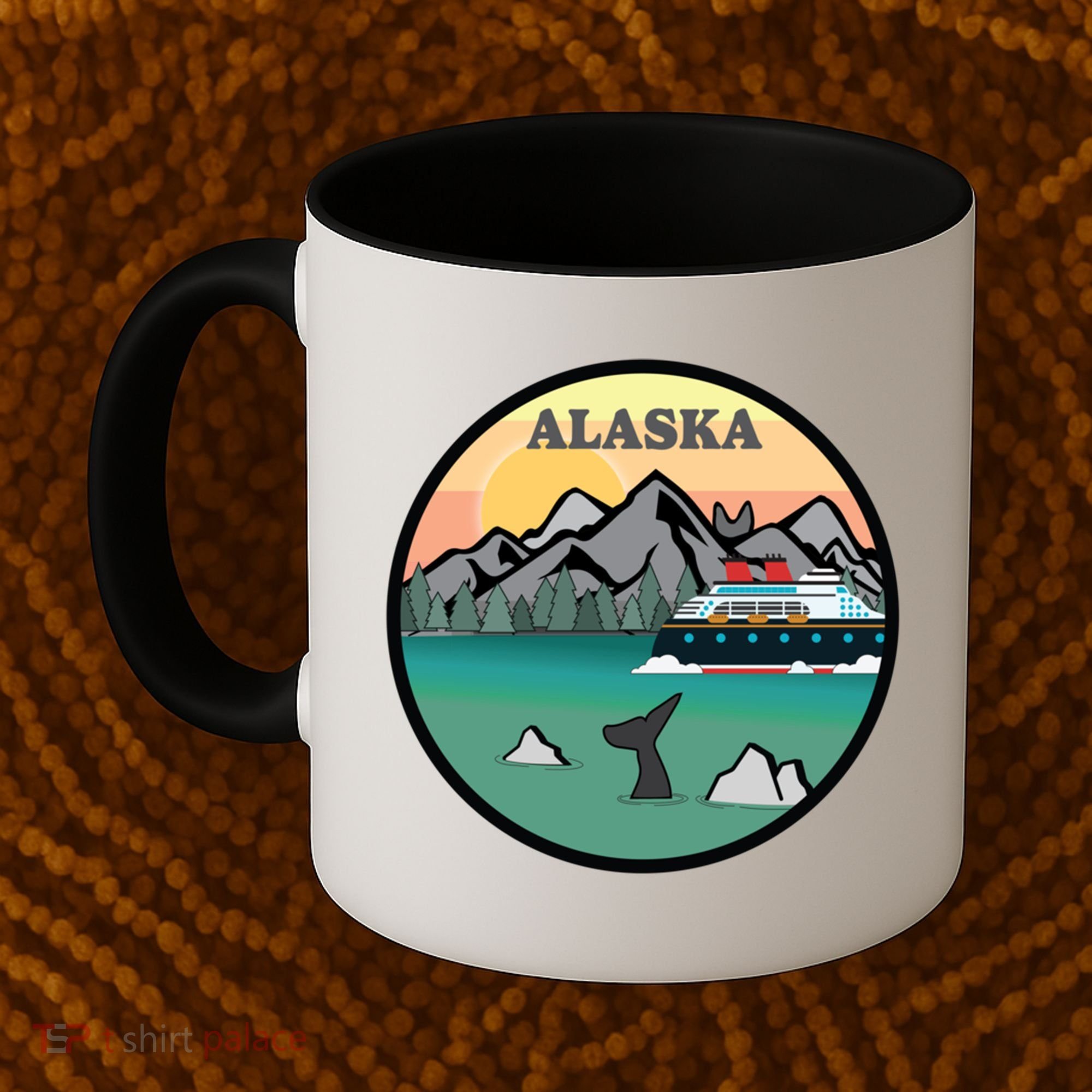 Alaska Cruise Ship With Mountains And Sunset Retro Gift Coffee Mug