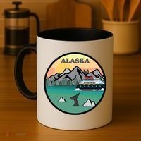 Alaska Cruise Ship With Mountains And Sunset Retro Gift Coffee Mug thumb 4