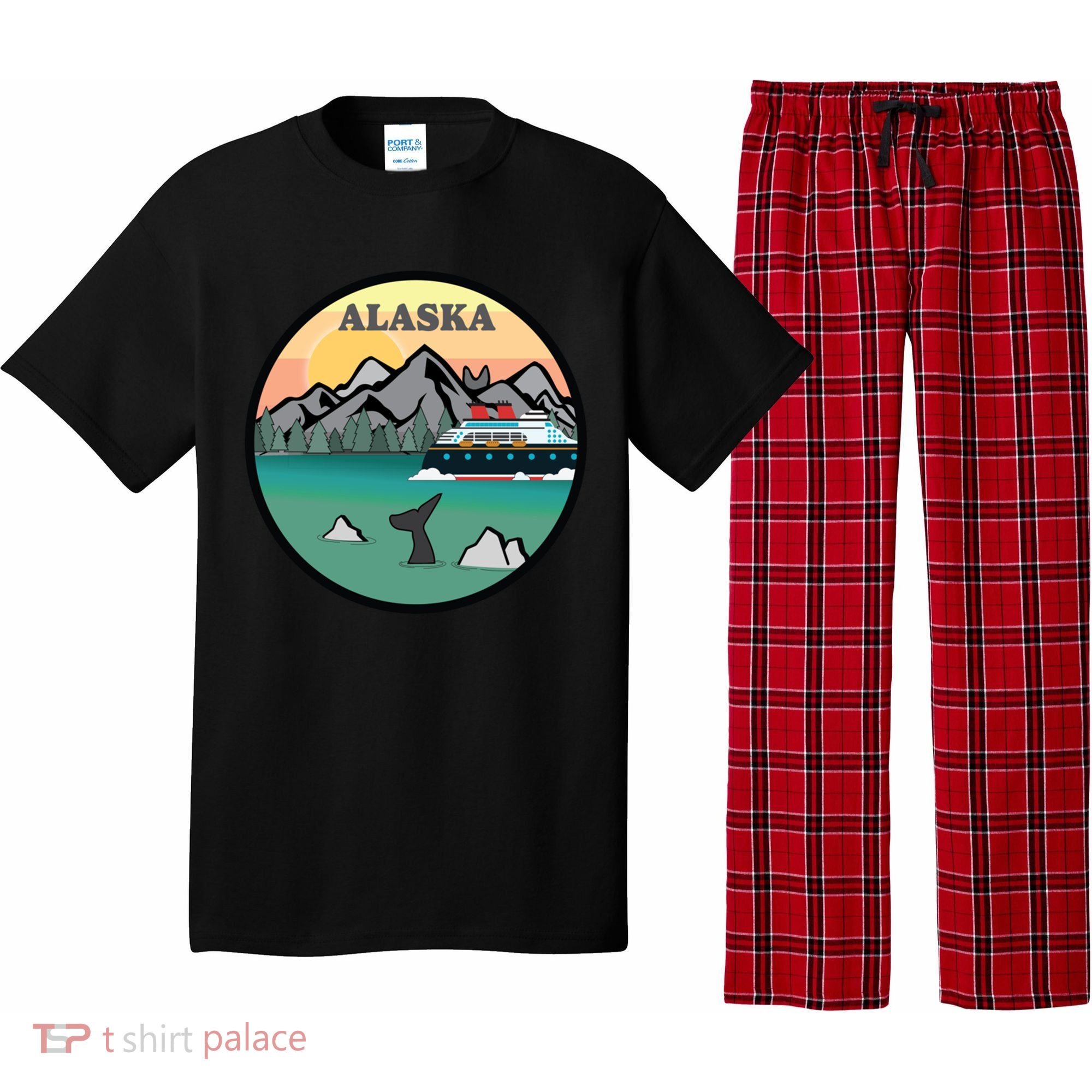 Alaska Cruise Ship With Mountains And Sunset Retro Gift Pajama Set