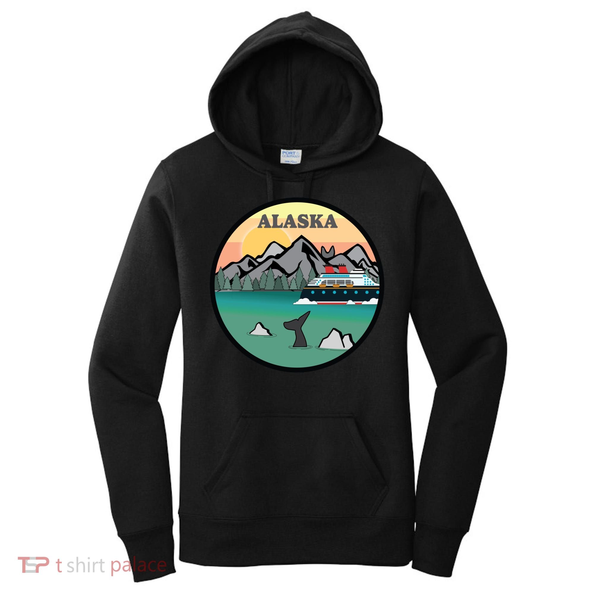 Alaska Cruise Ship With Mountains And Sunset Retro Gift Women's Hoodie