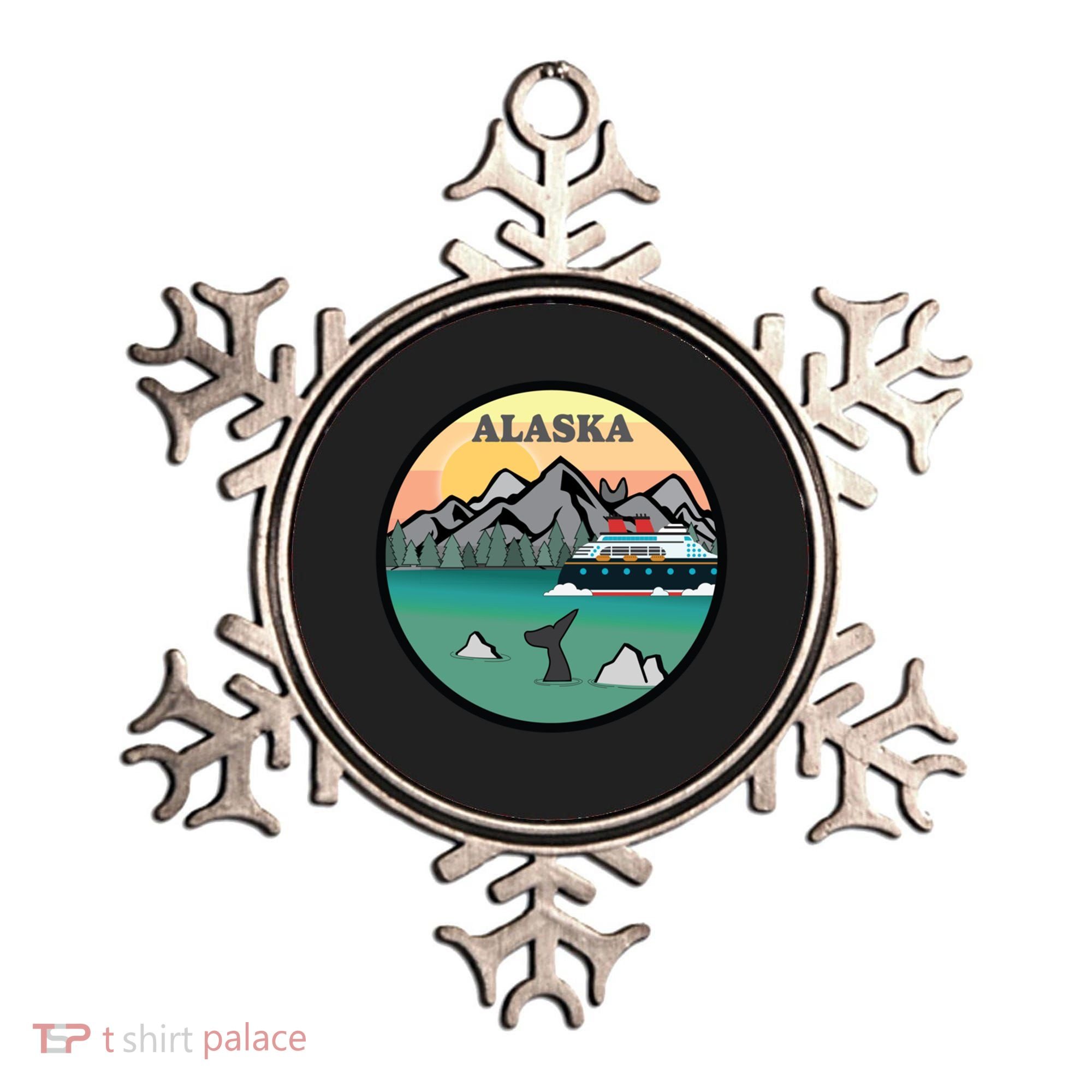 Alaska Cruise Ship With Mountains And Sunset Retro Gift Ornament