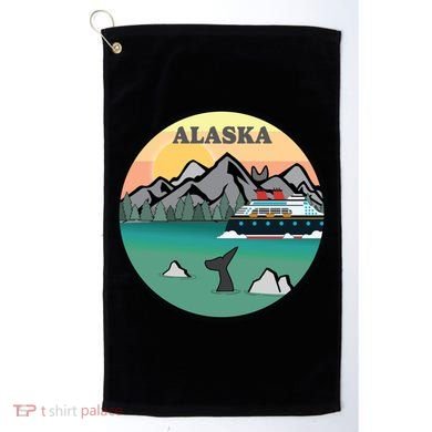 Alaska Cruise Ship With Mountains And Sunset Retro Gift Golf Towel