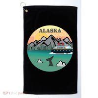 Alaska Cruise Ship With Mountains And Sunset Retro Gift Golf Towel thumb 0