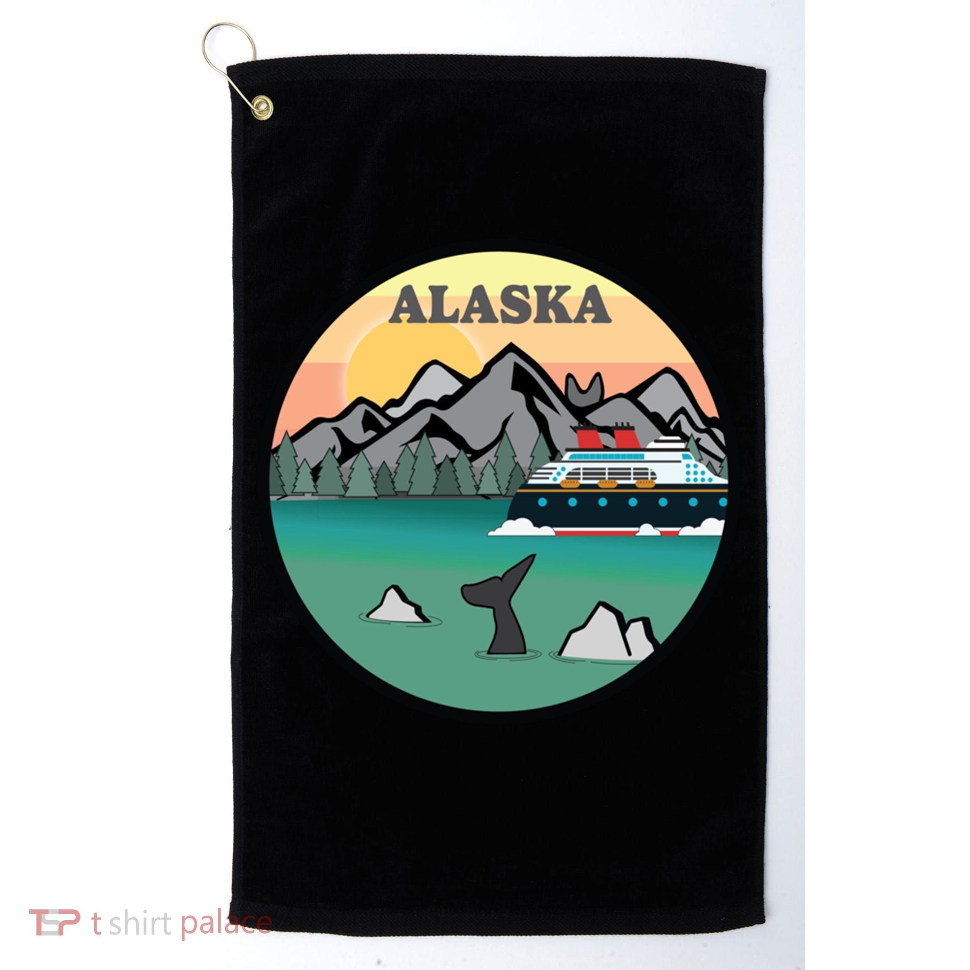 Alaska Cruise Ship With Mountains And Sunset Retro Gift Golf Towel