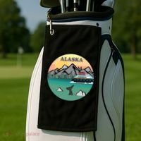Alaska Cruise Ship With Mountains And Sunset Retro Gift Golf Towel thumb 2
